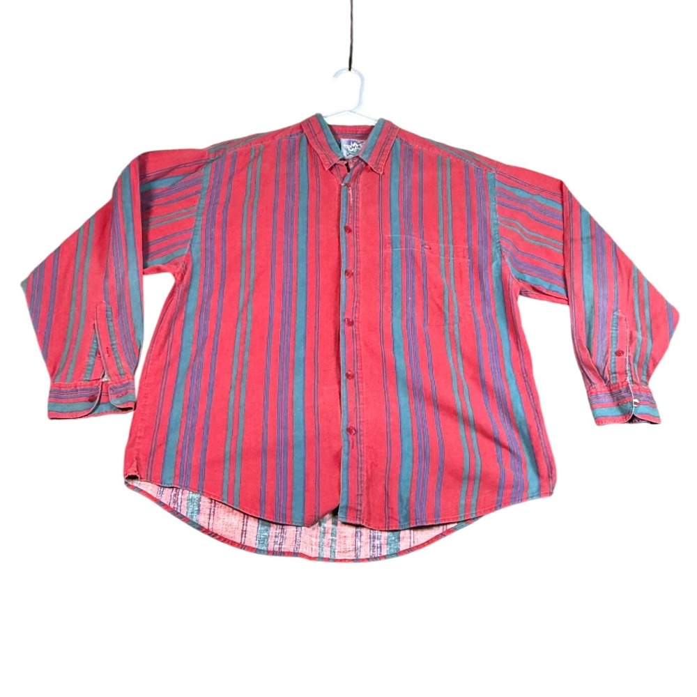 Santana Vintage Striped Button Up Shirt Long Sleeve Casual‎ Mens Large